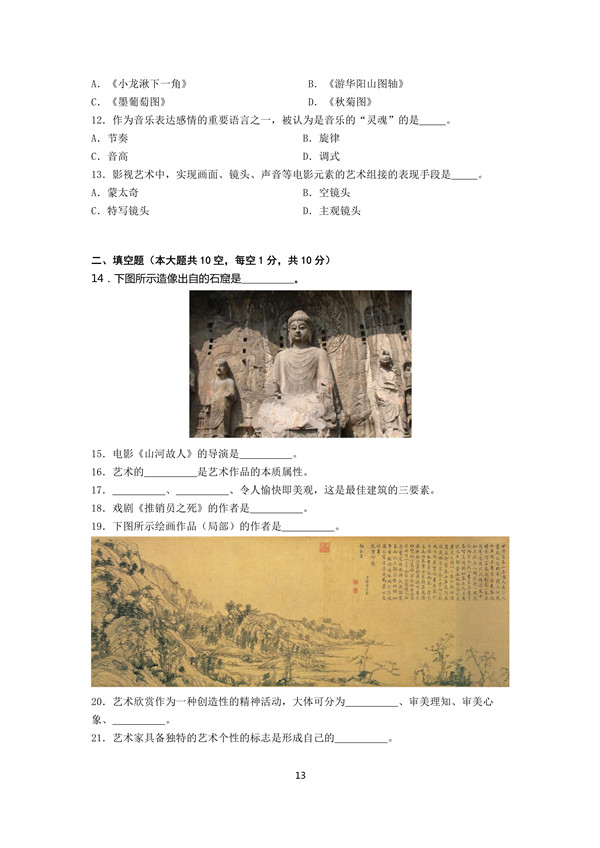 2016年广东专插本考试艺术概论真题