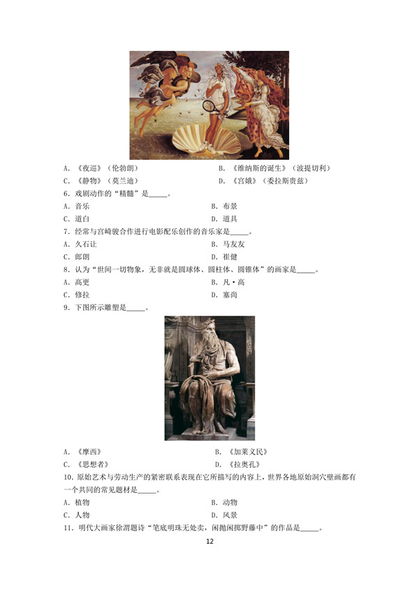 2016年广东专插本考试艺术概论真题