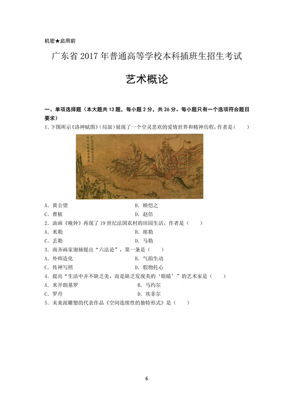 2017年广东专插本考试艺术概论真题