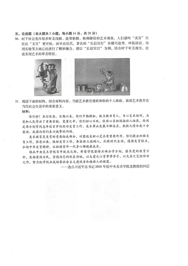 2019年广东专插本考试艺术概论真题