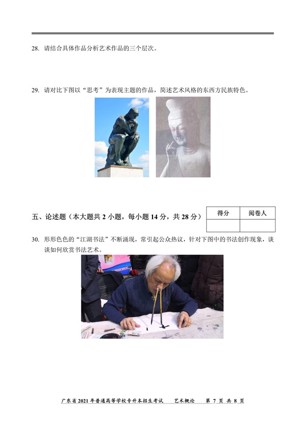 2021年广东专插本考试艺术概论真题
